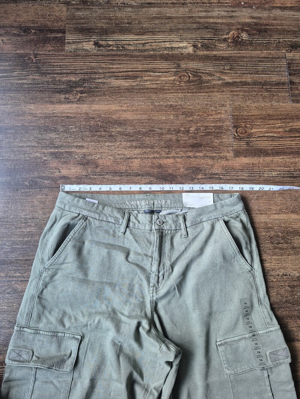 American Eagle High Rise Wide Leg Baggy Stretch Olive Green Size 16 - Picture 5 of 8
